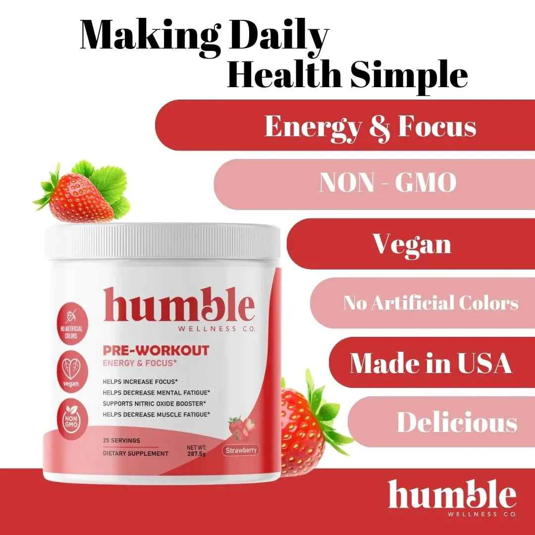 Humble Wellness Pre-Workout: Increase Focus, Decrease Mental Fatigue, Supports Nitric Humble Wellness