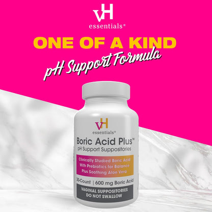 vH Essentials Boric Acid Plus Vaginal Suppositories, Prebiotic Infused with Soothing Aloe Vera, pH Support Formula Fights Odor and Promotes Freshness, 600mg Boric Acid, 30 Count vH essentialsBuy Supplements Australia