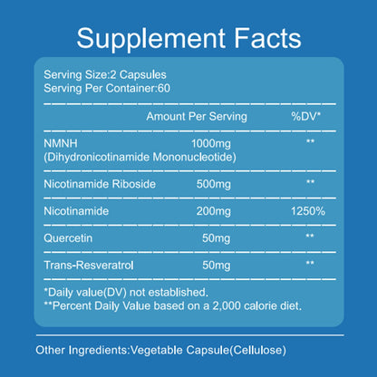 YZQ WAIDE NMNH (Dihydronicotinamide Mononucleotide), 1000mg NMNH Supplement to Boost NAD+ Levels Resveratrol Supplement with Quercetin for Energy, Aging, Non-GMO, Gluten Free, 120 Capsules YZQ WAIDEBuy Supplements Australia