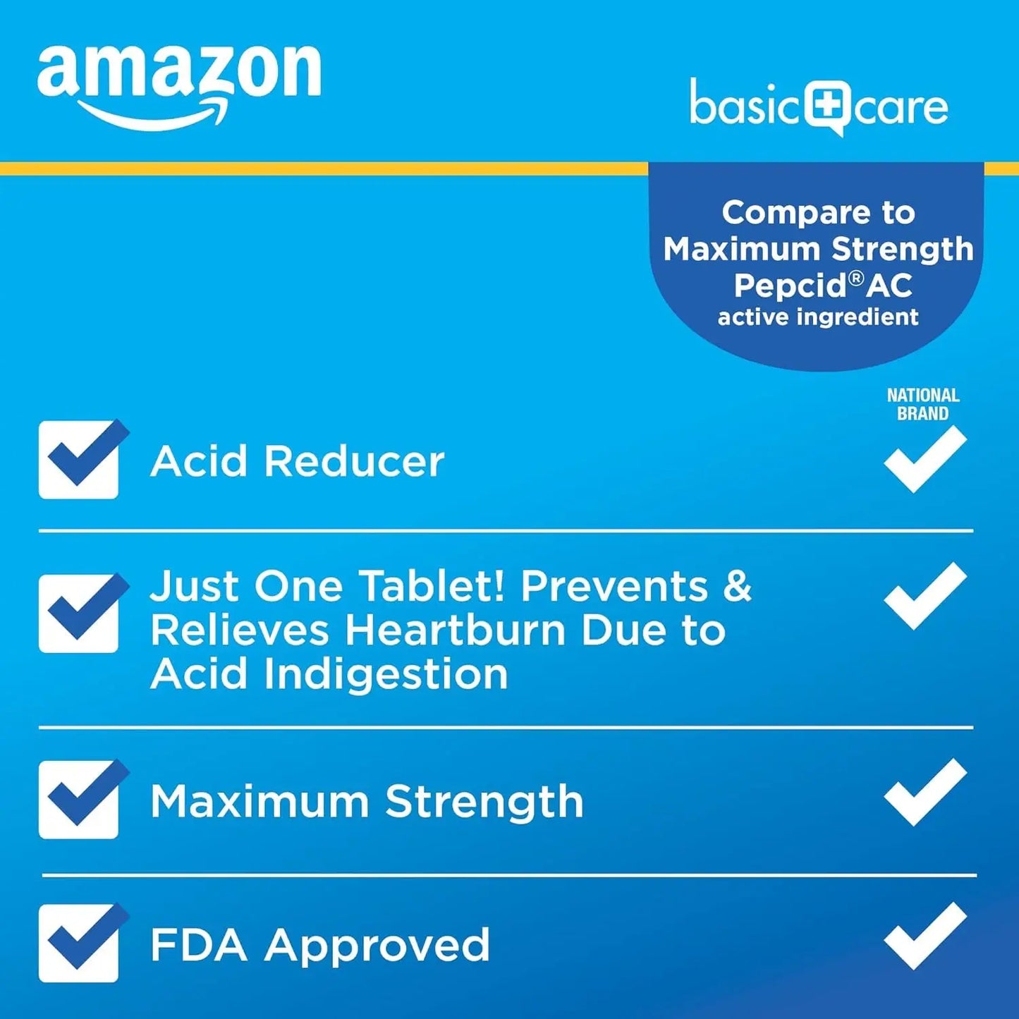 Amazon Basic Care Maximum Strength Famotidine Tablets 20 mg, Acid Reducer for Heartburn Relief, Prevents & Relieves Acid Indigestion, Heartburn Medicine, 12 Hour Protection, 200 Count Amazon Basic Care buy supplements Au
