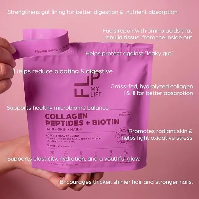Flip My Life Collagen Peptides + Biotin, Hyaluronic Acid & Vitamin C - For Hair, Skin, Nails - Gut Health/Joint Support - Ageless Beauty Blend Supplement Powder for Men/Women - 9g Protein—26 Servings Flip My Life buy supplements Au