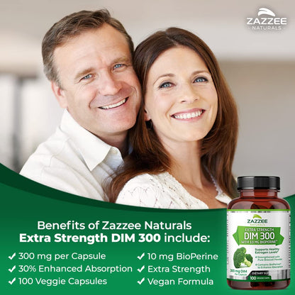 Zazzee Extra Strength DIM 300, 10 mg BioPerine and 300 mg DIM per Capsule, 100 Vegan Zazzee