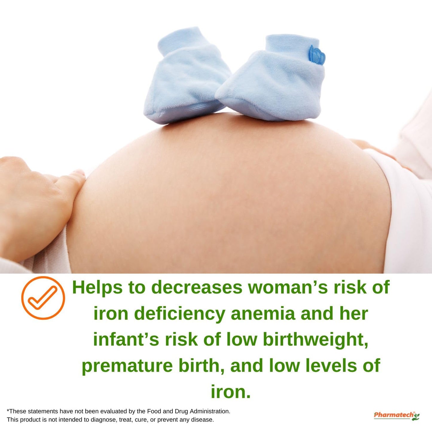 PHARMATECH Folic Acid 800 mcg Plus Iron 27 mg Supplement for Women, Vitamin B9 PHARMATECH