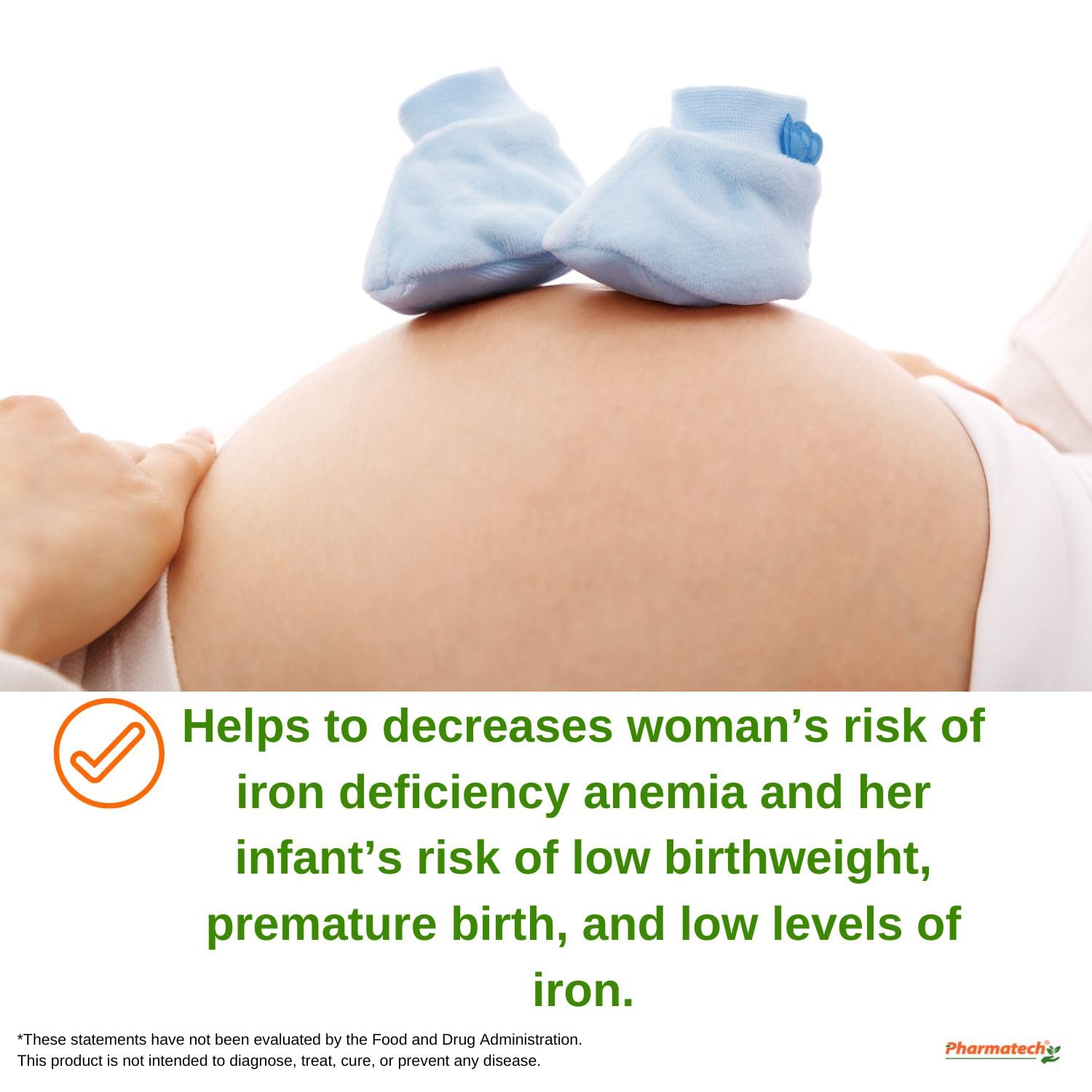 PHARMATECH Folic Acid 800 mcg Plus Iron 27 mg Supplement for Women, Vitamin B9 PHARMATECH