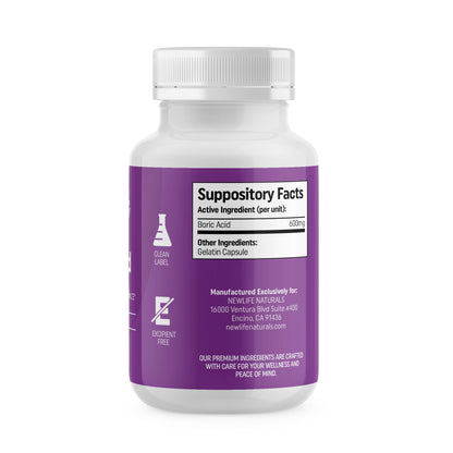 NewLife Naturals - Medical Grade Boric Acid Vaginal Suppositories - 600mg - 100% Pure Womens pH Balance Pills - Yeast Infection, BV - 90 Capsules: Made in USA NewLife NaturalsBuy Supplements Australia
