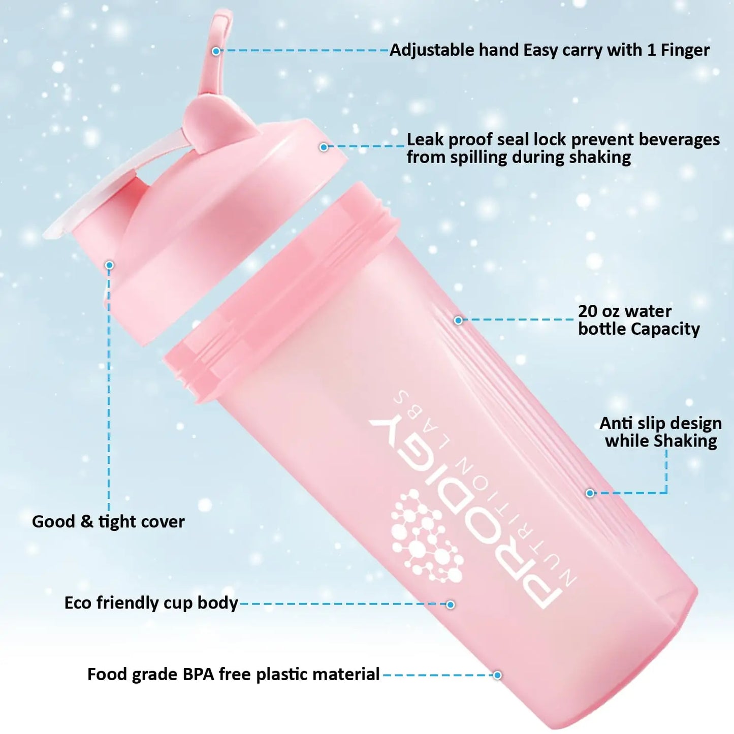 Protein Shaker 20oz Large Shaker Bottle Perfect for Workout Supplements, Protein powder Prodigy Nutrition Labs