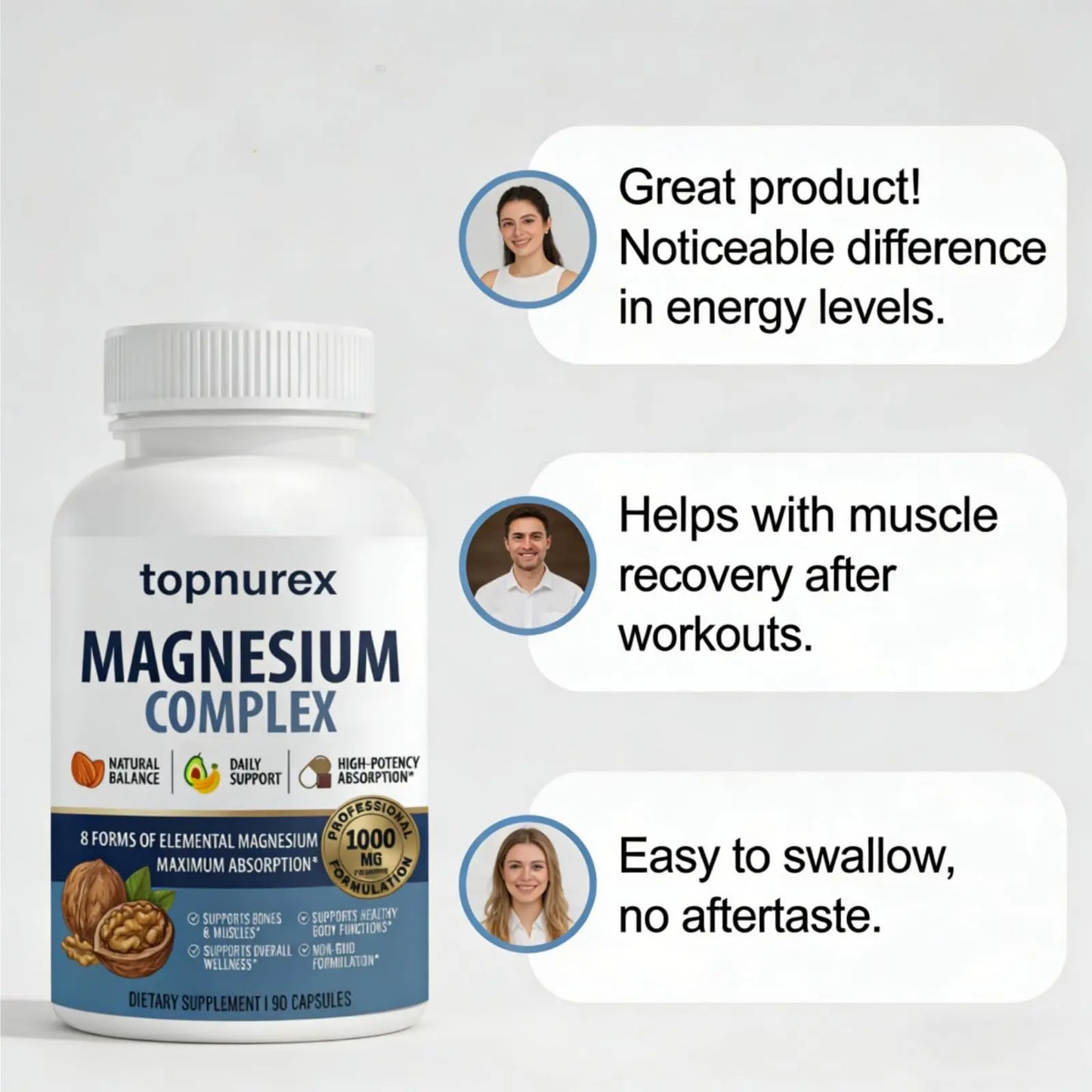 Topnurex Magnesium Complex for Women & Men - 1000mg High Absorption, 8 Essential Magnesium, 90 Capsules Topnurex buy supplements Au