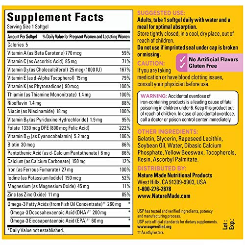 Prenatal Vitamin + DHA Softgel with Folic Acid, Iodine and Zinc, 90 Count Nature Made