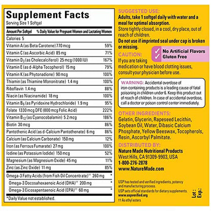 Prenatal Vitamin + DHA Softgel with Folic Acid, Iodine and Zinc, 90 Count Nature Made
