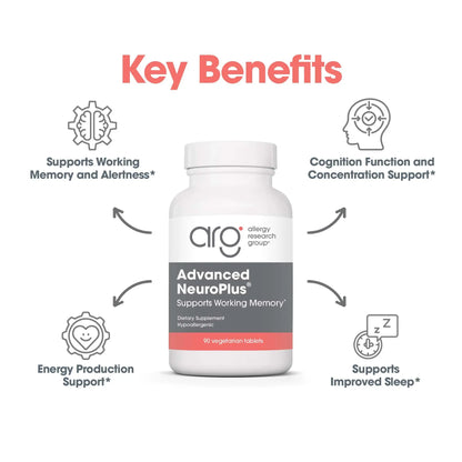 Allergy Research Group Advanced NeuroPlus - Nootropic Formula with Spearmint Extract, Lions Mane & Citicoline - Supports Working Memory Focus & Cognitive Function - 30 Servings - 90 Tablets Allergy Research Group buy supplements Au