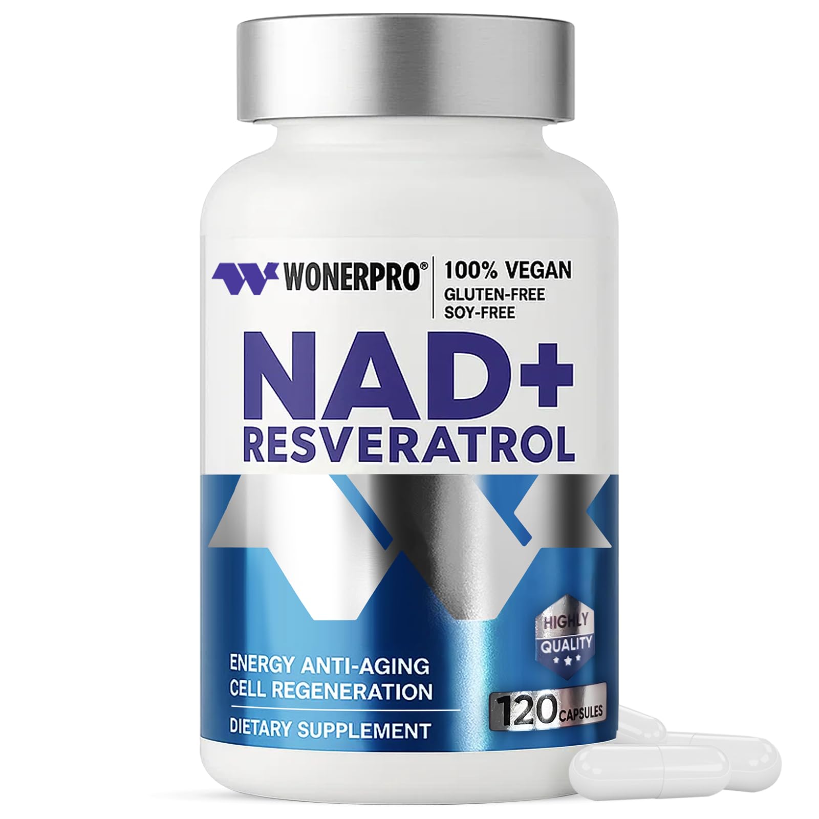 NAD+ Supplement 1500mg Pure Organic, NAD+ Resveratrol & Vitamin B3 for Women & Men, Energy Boost & Anti-Aging Support, 120 Vegan Capsules (Gluten-Free, Soy-Free)-11.4 WONERPROBuy Supplements Australia