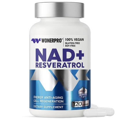 NAD+ Supplement 1500mg Pure Organic, NAD+ Resveratrol & Vitamin B3 for Women & Men, Energy Boost & Anti-Aging Support, 120 Vegan Capsules (Gluten-Free, Soy-Free)-11.4 WONERPROBuy Supplements Australia