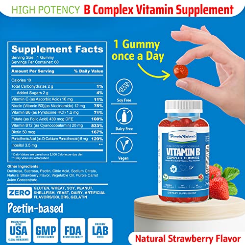 Power By Naturals B Complex Vitamins for Women - 60 Vegan Gummies for Prenatal Support, Energy Boost Power By Naturals