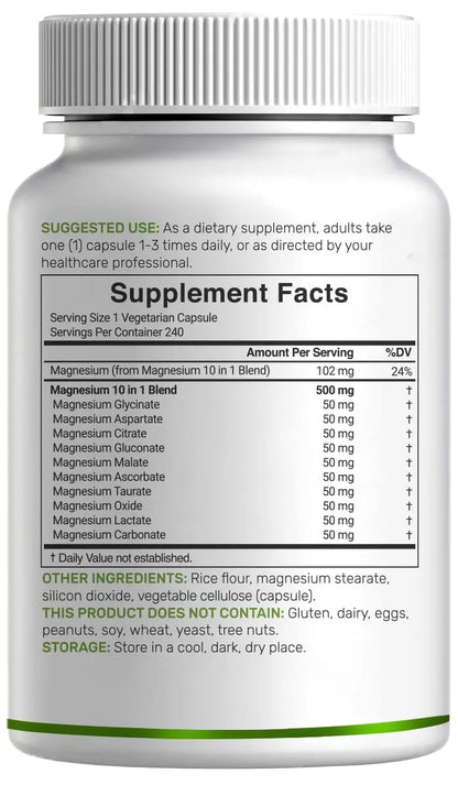 Magnesium Complex 500mg, 240 Veggie Capsules – 10-in-1 Glycinate, Citrate, Malate, Oxide, & More – 100% Chelated for Easy Absorption – Essential Mineral Supplement – Non-GMO DEAL SUPPLEMENT buy supplements Au