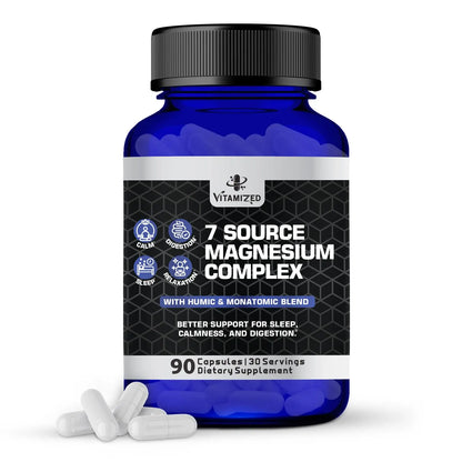Vitamized 7 Source Magnesium Complex supplement bottle on a white background