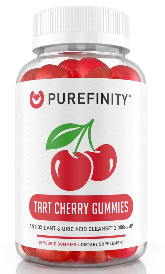 PUREFINITY Tart Cherry Gummies – Uric Acid Flush for Joint Relief & Recovery, Raw Juice Extract Antioxidant – Non-GMO, Gluten Free, Vegan, 60 Count