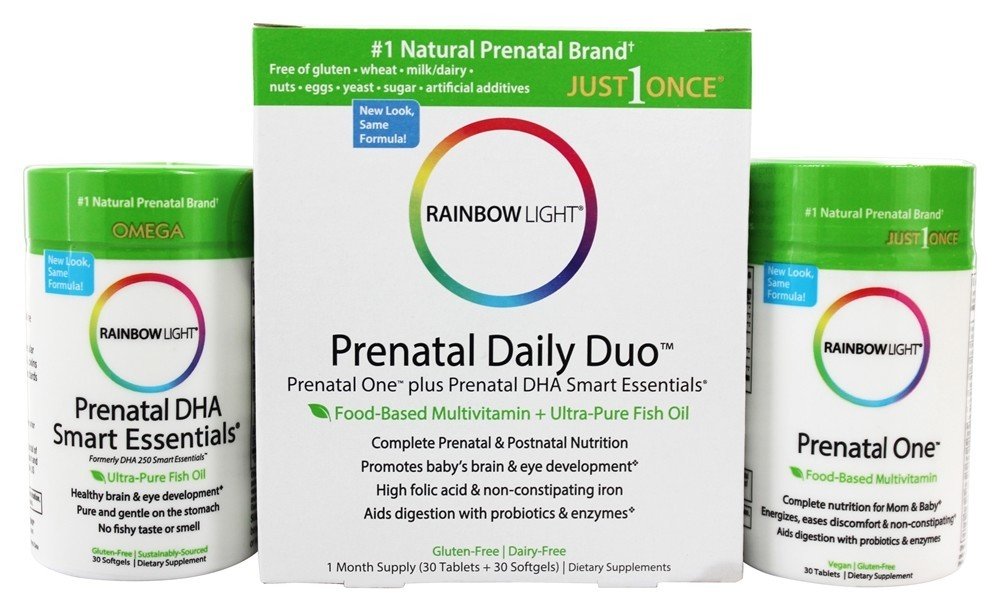Rainbow Light - Prenatal Daily Duo, Prenatal One and Prenatal DHA 30 Tablets and 30 Softgels Rainbow Light