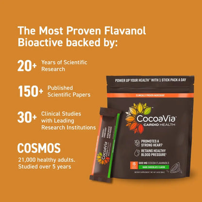 CocoaVia Cardio Health Cocoa Powder, 15 Single Serve Sticks, 500mg Cocoa Flavanols CocoaVia