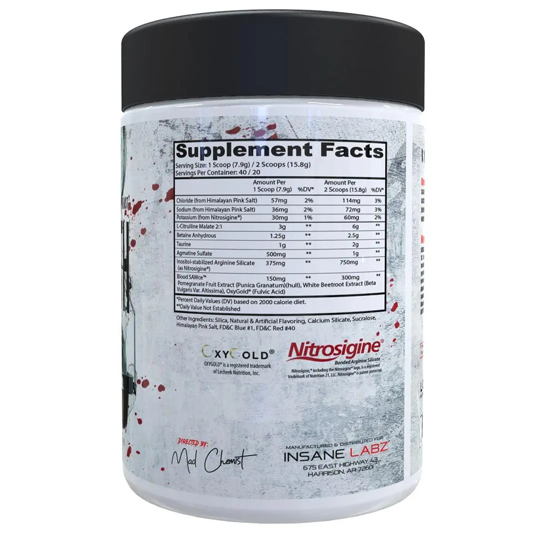 Insane Labz Saw Bloodbath, Non-Stim Pump Pre Workout Powder with Nitrosigine­, OxyGold Insane Labz