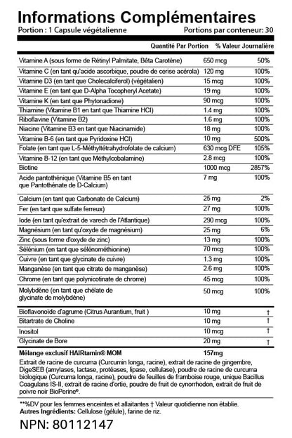 HAIRtamin MOM Vegan Prenatal & Postnatal Multivitamin Supplement & Hair Vitamin Pregnancy HAIRtamin