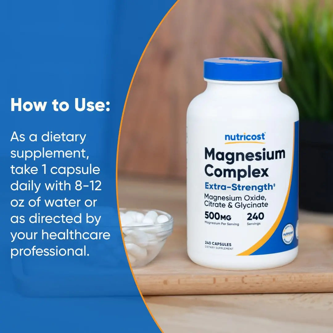 Nutricost Magnesium Complex 500mg, 240 Capsules - Magnesium Oxide, Citrate, and Glycinate - Gluten Free and Non-GMO Nutricost buy supplements Au