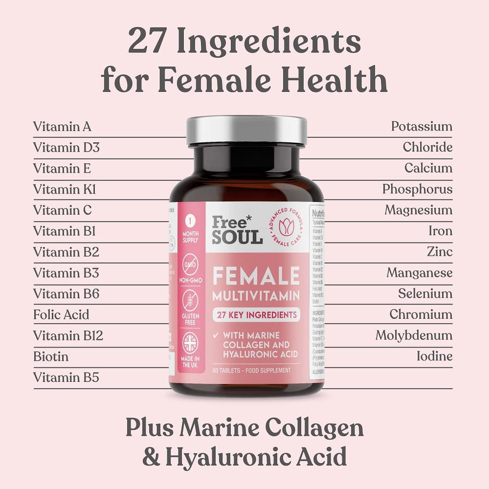 Women's Multivitamins and Minerals with Collagen & Hyaluronic Acid - 27 Essential Free Soul