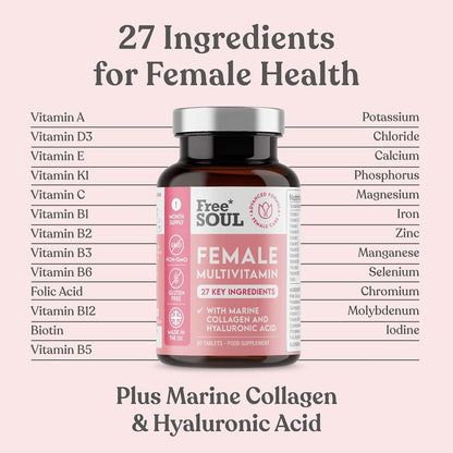Women's Multivitamins and Minerals with Collagen & Hyaluronic Acid - 27 Essential Free Soul