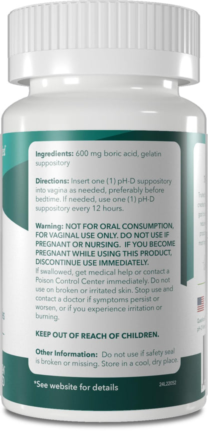pH-D Feminine Health - 600 mg Boric Acid Suppositories - Woman Owned - for Vaginal Odor Use - 24 Count pH-D Feminine Health SupportBuy Supplements Australia
