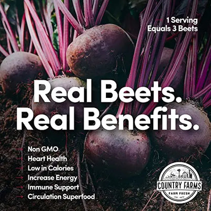 COUNTRY FARMS Bountiful Beets Powder, Wholefood Beet Extract Superfood, Natural Nitric COUNTRY FARMS