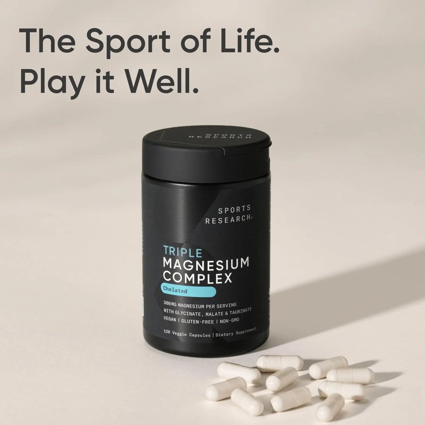 Sports Research® Chelated Triple Magnesium Complex with Glycinate, Taurinate & Malate (Chelamax®) for Enhanced Bioavailability* - 300 mg per Serving, Non-GMO, Certified Vegan, 120 Veggie Capsules Sports Research buy supplements Au