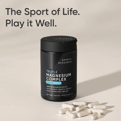 Sports Research® Chelated Triple Magnesium Complex with Glycinate, Taurinate & Malate (Chelamax®) for Enhanced Bioavailability* - 300 mg per Serving, Non-GMO, Certified Vegan, 120 Veggie Capsules Sports Research buy supplements Au