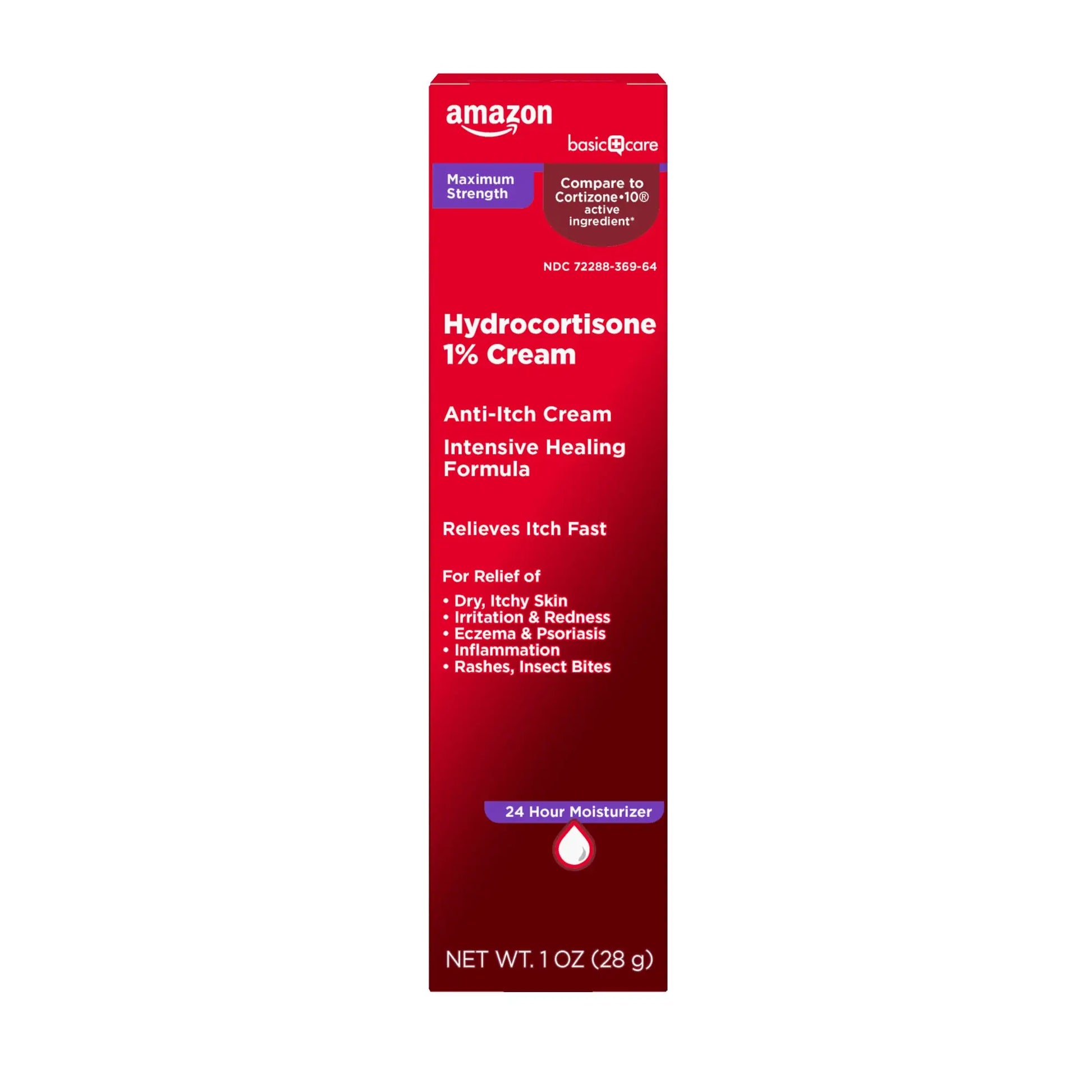 Amazon Basic Care Hydrocortisone 1% Cream packaging on a white background