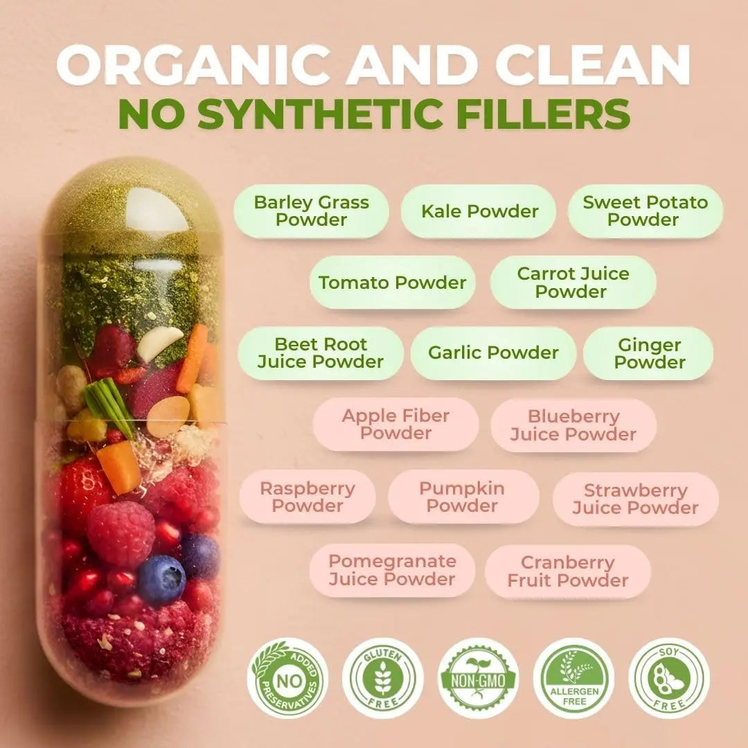 Vital Super Fruits & Veggies - Daily Superfood Capsules for Adults - Fruit & Vegetable Supplements to Boost Immunity & Energy - 2-in-1 Formula for Overall Wellness VITAL NUTRITIVE buy supplements Au