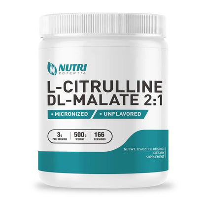 L-Citrulline Dl-Malate 2:1 Powder 500g, Pure L Citrulline Malate Supplement Preworkout NUTRI POTENTIA