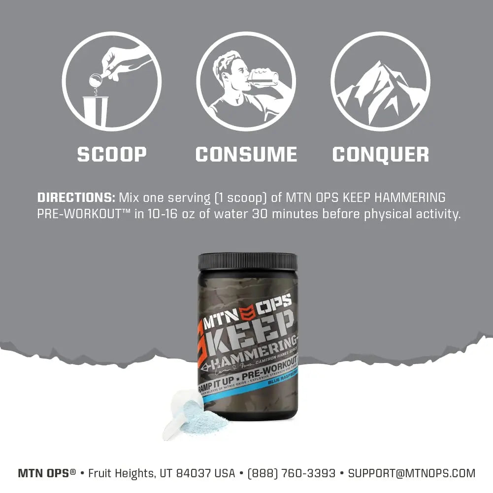 MTN OPS Pre-Workout Powder Energy Drink Keep Hammering Series by Cameron Hanes MTN OPS