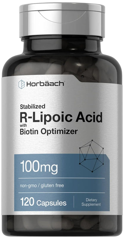 R-Lipoic Acid 100 mg | 120 Capsules | with Biotin Optimizer | Non-GMO, Gluten Free Horbäach