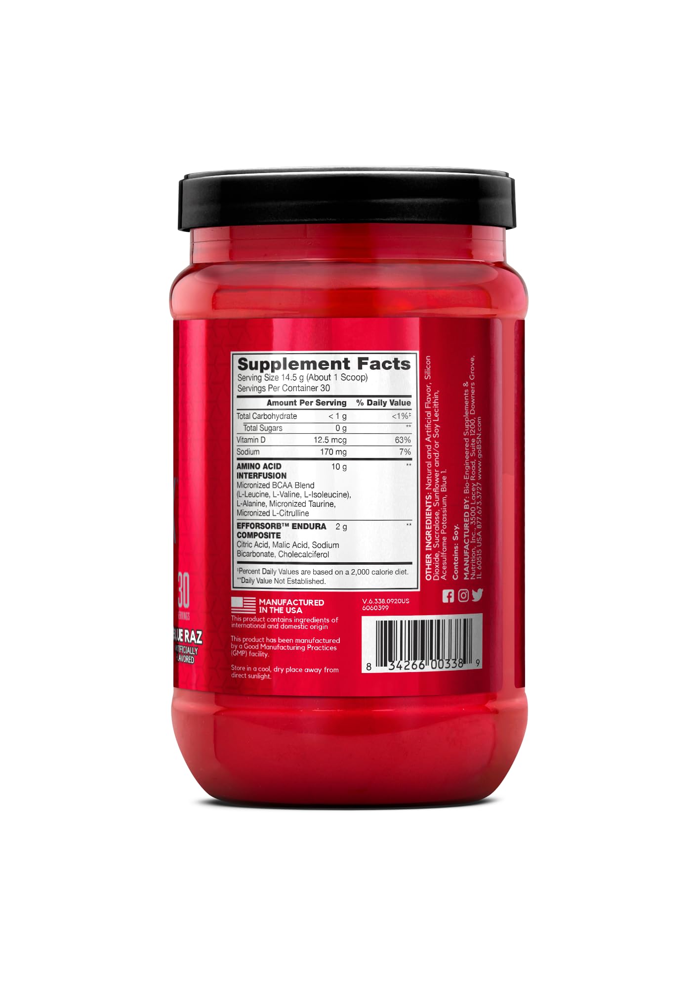 BSN Amino X Muscle Recovery & Endurance Powder with BCAAs, 10 Grams of Amino Acids, Keto Friendly, Caffeine-Free, Support Endurance, Zero Sugar, Blue Raz,
