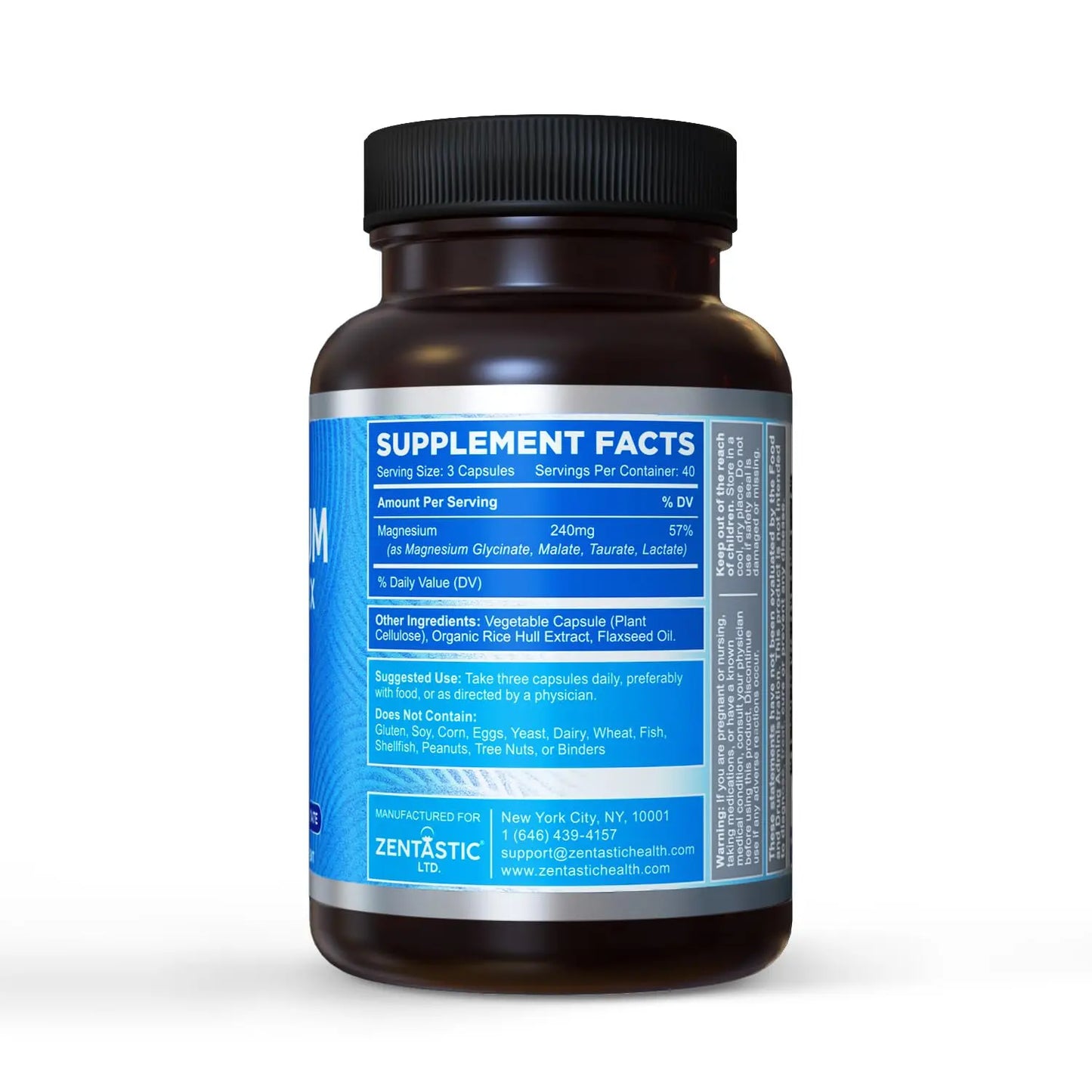 Zentastic Magnesium Complex 4-in-1 Supplement – Magnesium Glycinate, Malate, Taurate & Lactate – Chelated High Absorption for Nerves, Zentastic