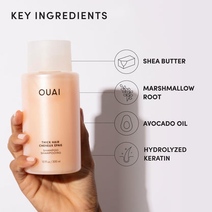 OUAI Thick Shampoo - Moisturizing Shampoo with Keratin, Marshmallow Root, Shea Butter, Avocado Oil for Thick Hair - Strengthens & Hydrates Strands - Paraben, Phthalate & Sulfate Free (10 Fl Oz) OUAIBuy Supplements Australia