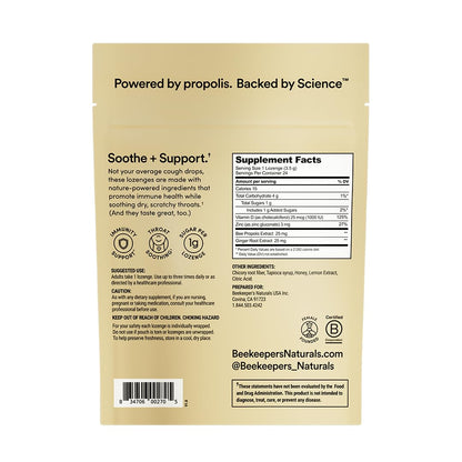 Beekeeper's Naturals Soothing Honey Ginger Lemon Cough Drops - Immune Support with Vitamin D, Zinc and Propolis Throat Soothing Lozenges, 24 Ct Beekeeper's Naturals buy supplements Au