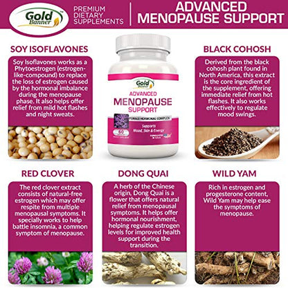 Advanced Menopause Support - Natural Female Hormonal Complex for Hot Flashes, Mood Swings Gold Banner