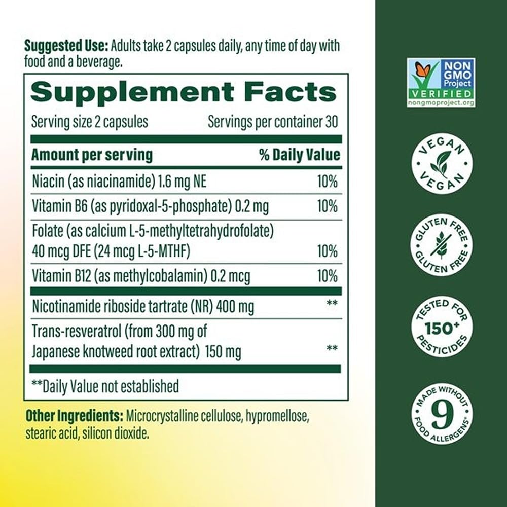 MegaFood NAD+ Supplement with Nicotinamide Riboside & Resveratrol - NMN Supplement Alternative - Vitamin B12, B6, Methylfolate & Niacin - NAD for Healthy Aging - Non-GMO - 60 Capsules, 30 Servings MegaFoodBuy Supplements Australia