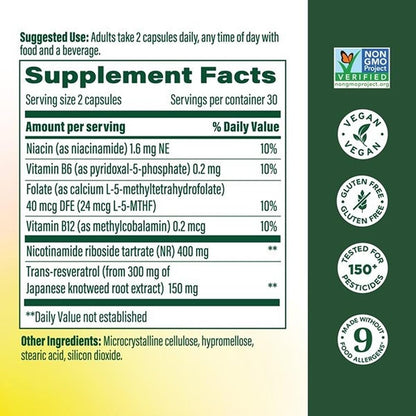 MegaFood NAD+ Supplement with Nicotinamide Riboside & Resveratrol - NMN Supplement Alternative - Vitamin B12, B6, Methylfolate & Niacin - NAD for Healthy Aging - Non-GMO - 60 Capsules, 30 Servings MegaFoodBuy Supplements Australia