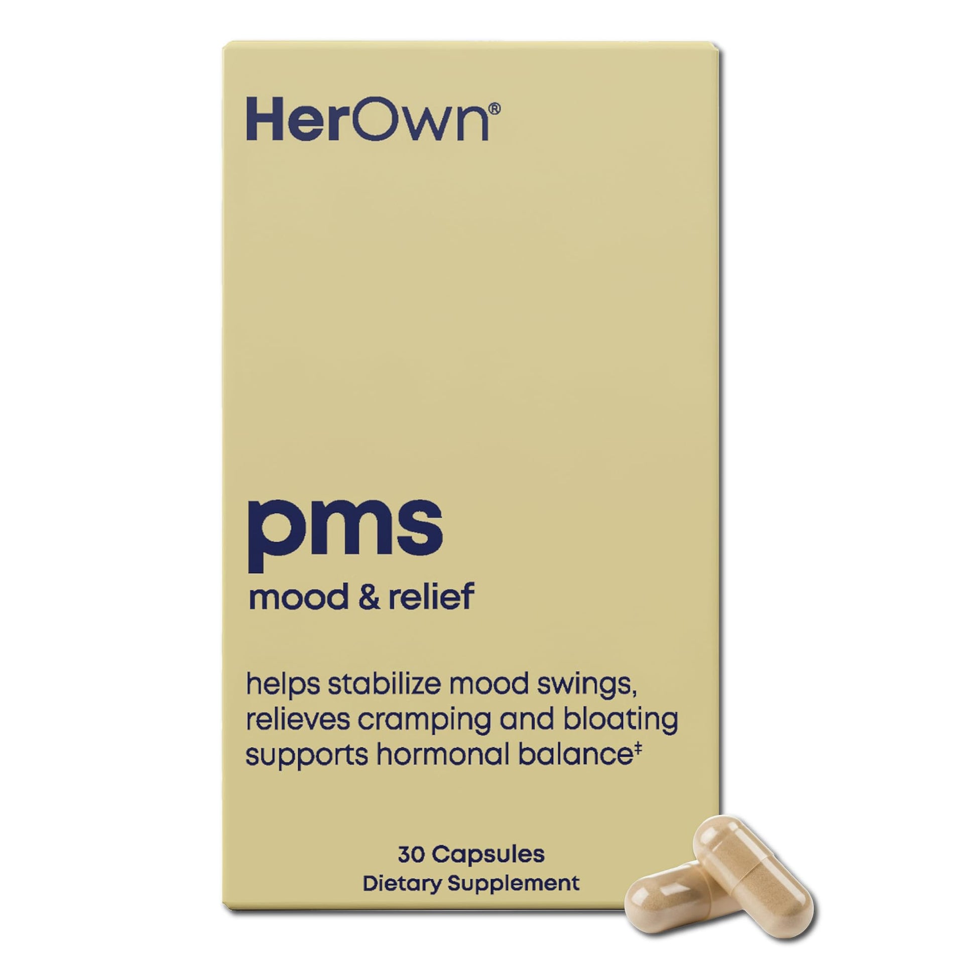 her own PMS, Supports PMS Symptoms, Promotes Positive Mood, Natural Hormone Balance, Helps Relieve Cramping, Hot Flashes Menopause Relief, Gluten and Soy Free, Vegan, 30 Capsules, 30 Servings her ownBuy Supplements Australia