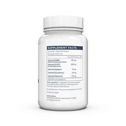 Renue By Science Restore PM | Liposomal Melatonin GABA Supplements | 60 Capsules with Melatonin (3.5mg) 5HTP (100mg) Glutathione (65mg) Apigenin (75mg) GABA (150mg) - Non-GMO | Made in The USA Renue By ScienceBuy Supplements Australia