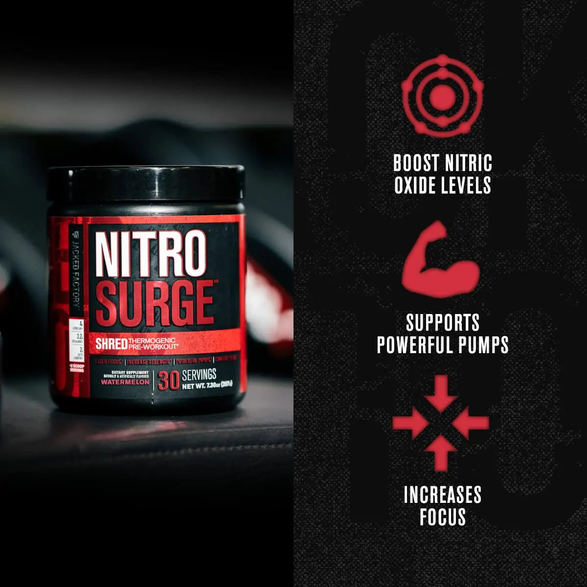 Jacked Factory Nitrosurge Pre-Workout in Arctic White & Watermelon Nitrosurge Shred Jacked Factory