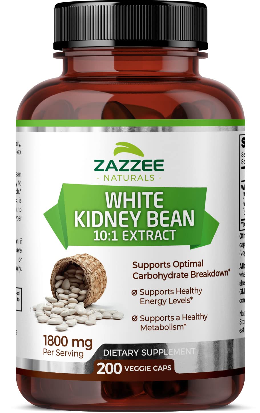 Zazzee White Kidney Bean 10:1 Extract, 18,000 mg Strength, 200 Vegan Capsules, Over 2 Month Supply Zazzee