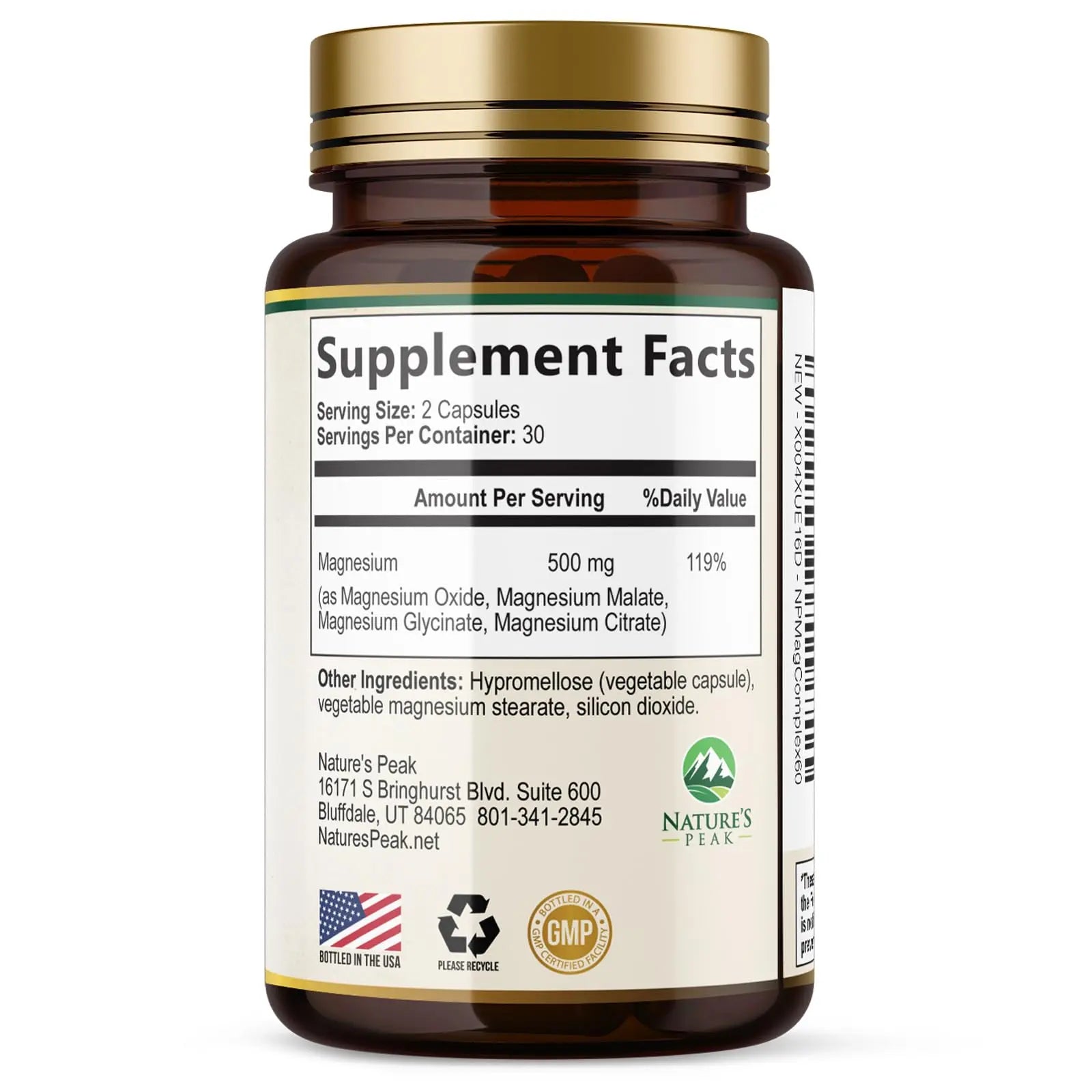 Magnesium Complex Supplement - Magnesium 500mg Per Serving - High Absorption Blend of Glycinate, Citrate, Malate, Oxide - Supports Sleep, Muscle, Bone, Heart Health - Bottled in USA - 60 Capsules Nature's Peak buy supplements Au