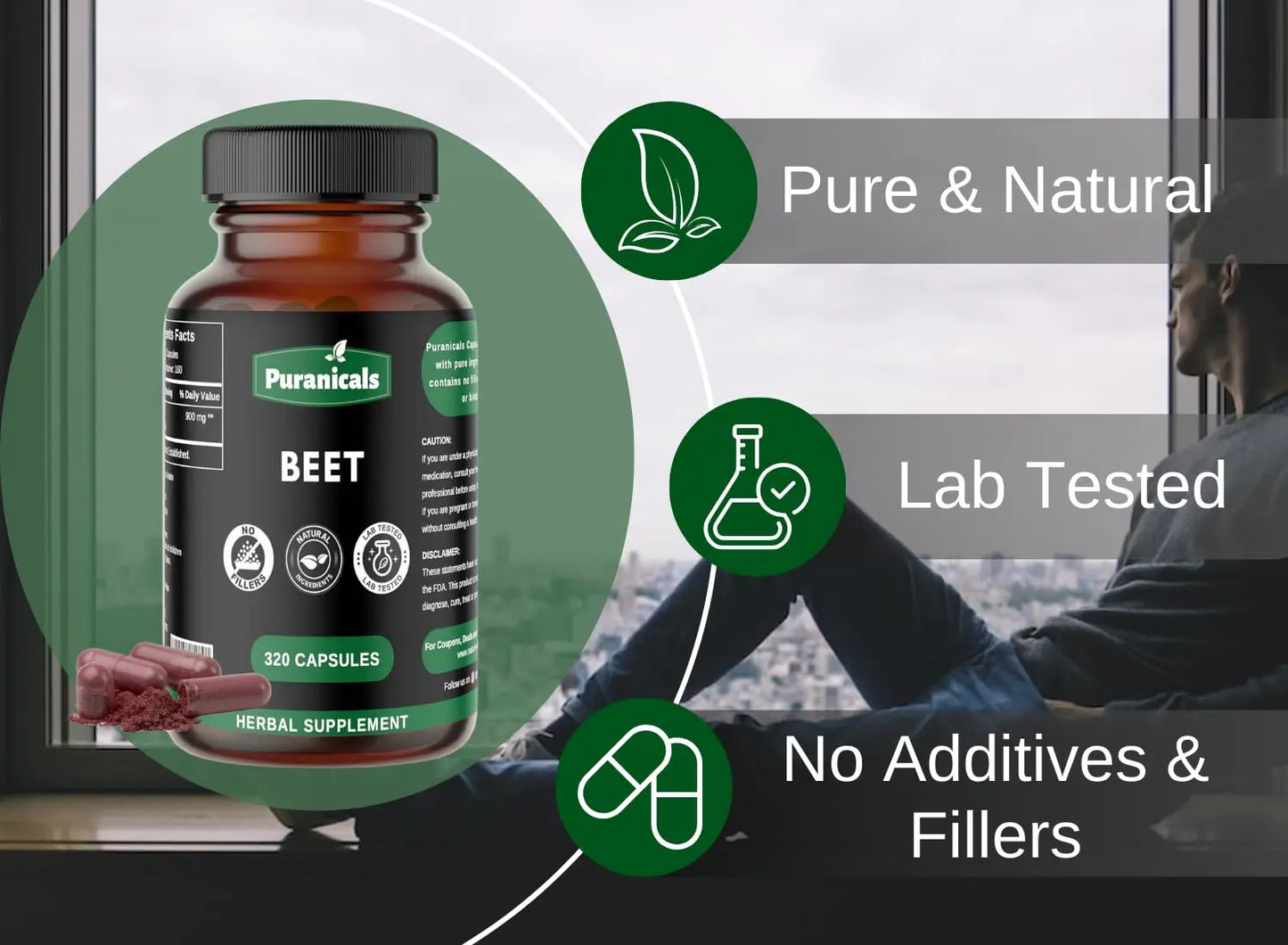 Puranicals Beet Premium 320 Capsules Nitric Oxide Booster | Herbal Supplement | 900 mg Puranicals