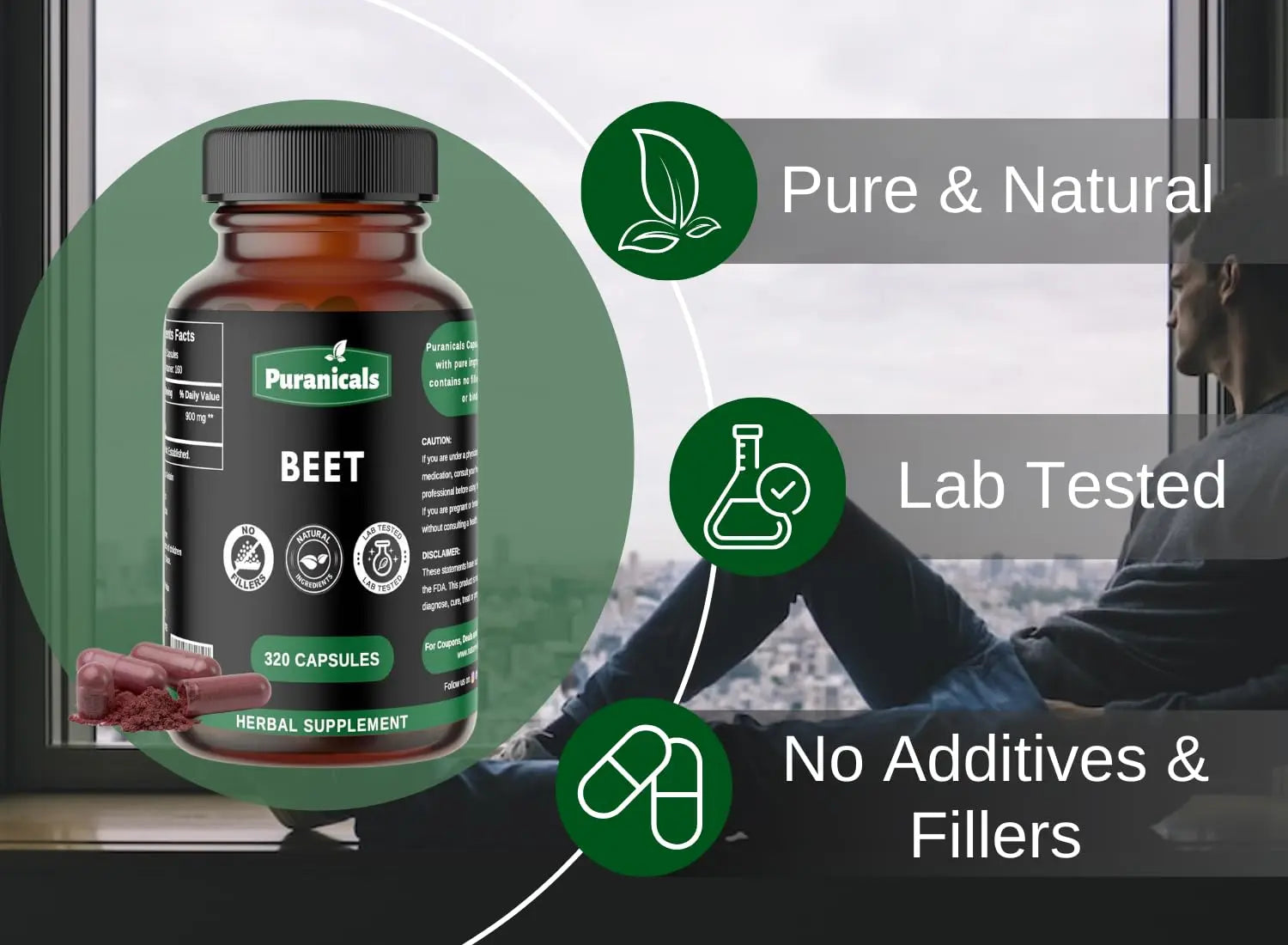 Puranicals Beet Premium 320 Capsules Nitric Oxide Booster | Herbal Supplement | 900 mg Puranicals